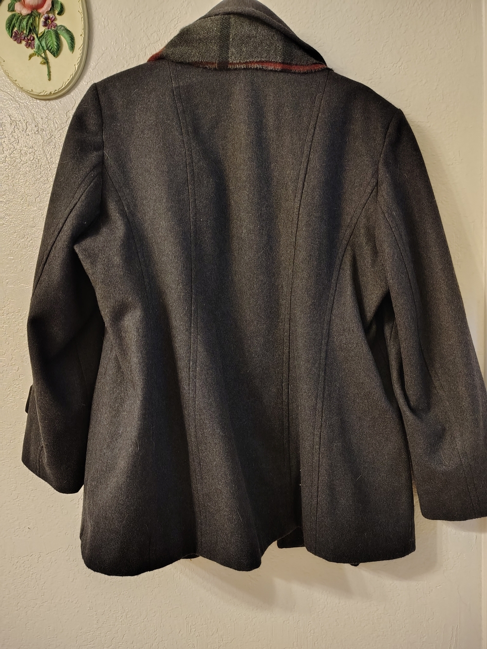 London Fog Charcoal Coat with Red & Gray Plaid Scarf - Picture 2 of 3